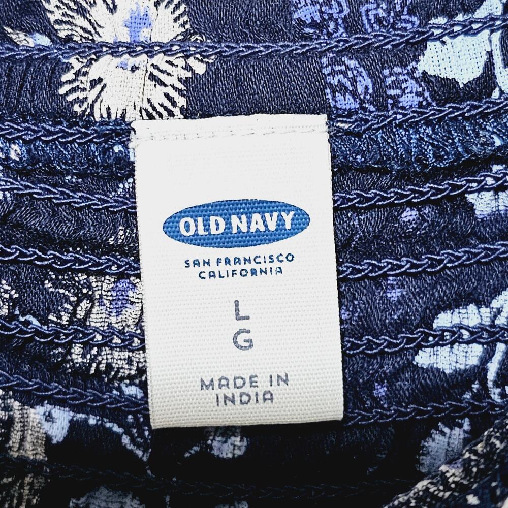 Old Navy Smocked Off-the-Shoulder Slub-Weave Midi Dress Women's Sz L Blue Floral - Picture 7 of 9